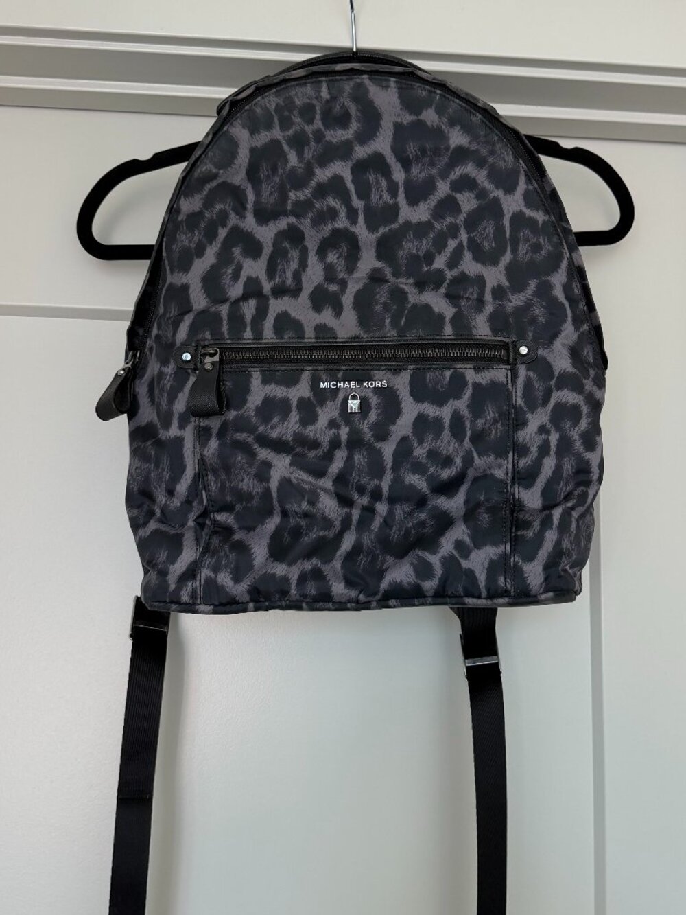 Michael Kors Nylon Backpack, Grey and Black Animal Print